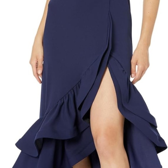 New Betsy and Adam Arielle Ruffle Tier Scuba Crepe Dress Navy Sz 2 - Picture 5 of 12